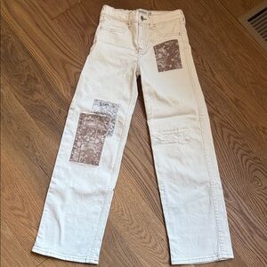 Abercrombie Kids White Jeans with Brown Patchwork